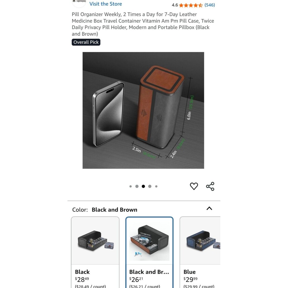 Pill Organizer Weekly, 2 Times a Day for 7-Day Leather Medicine Box Travel NEW